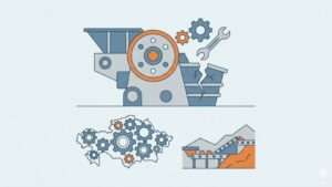 Современная иллюстрация для статьи о ремонте щековых дробилок Metso и запчастях в Казахстане.