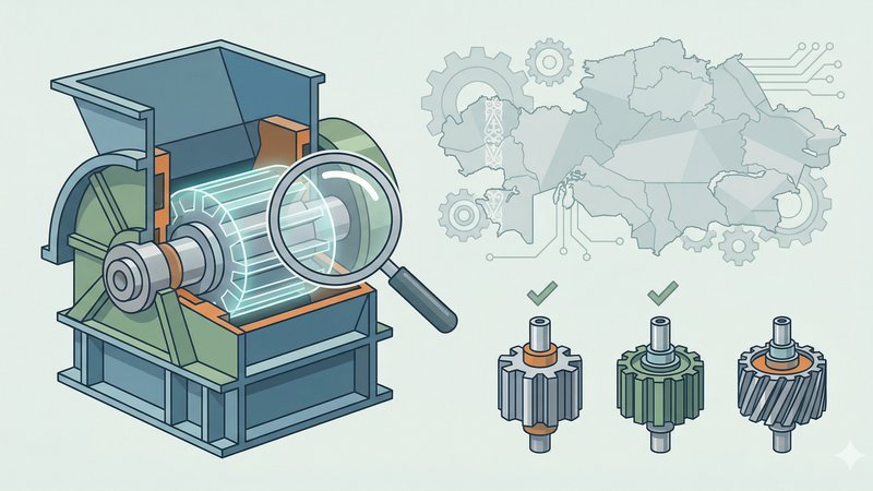 Современная иллюстрация на тему запчастей для дробилок Metso, используемых в Казахстане.